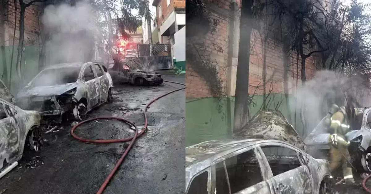 Incêndio provocado por queda de fiação destrói cinco carros no Cabula